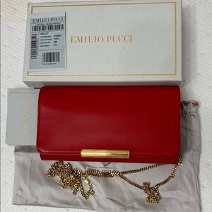 Emilio Pucci Red Leather Wallet with Gold Chain